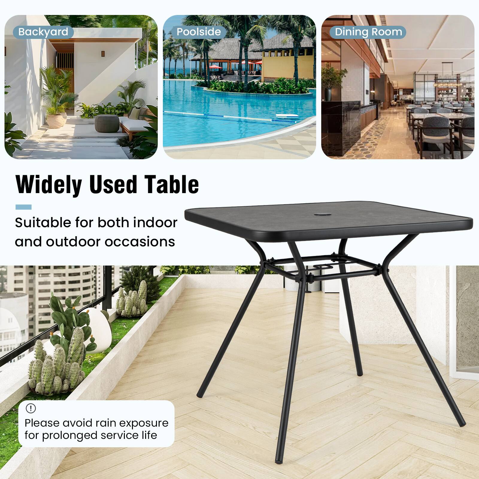 Backyard Poolside Dining Room

Widely Used Table

Suitable for both indoor and outdoor occasions

Please avoid rain exposure for prolonged service life
