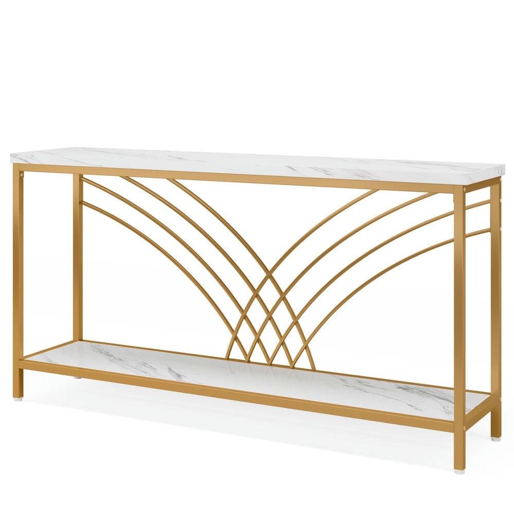 Front. Kadyn - Entryway Table, Console Sofa Table,70.9" Console Table, Faux Marble Entryway Table with 2 Tier Storage Shelf - White.