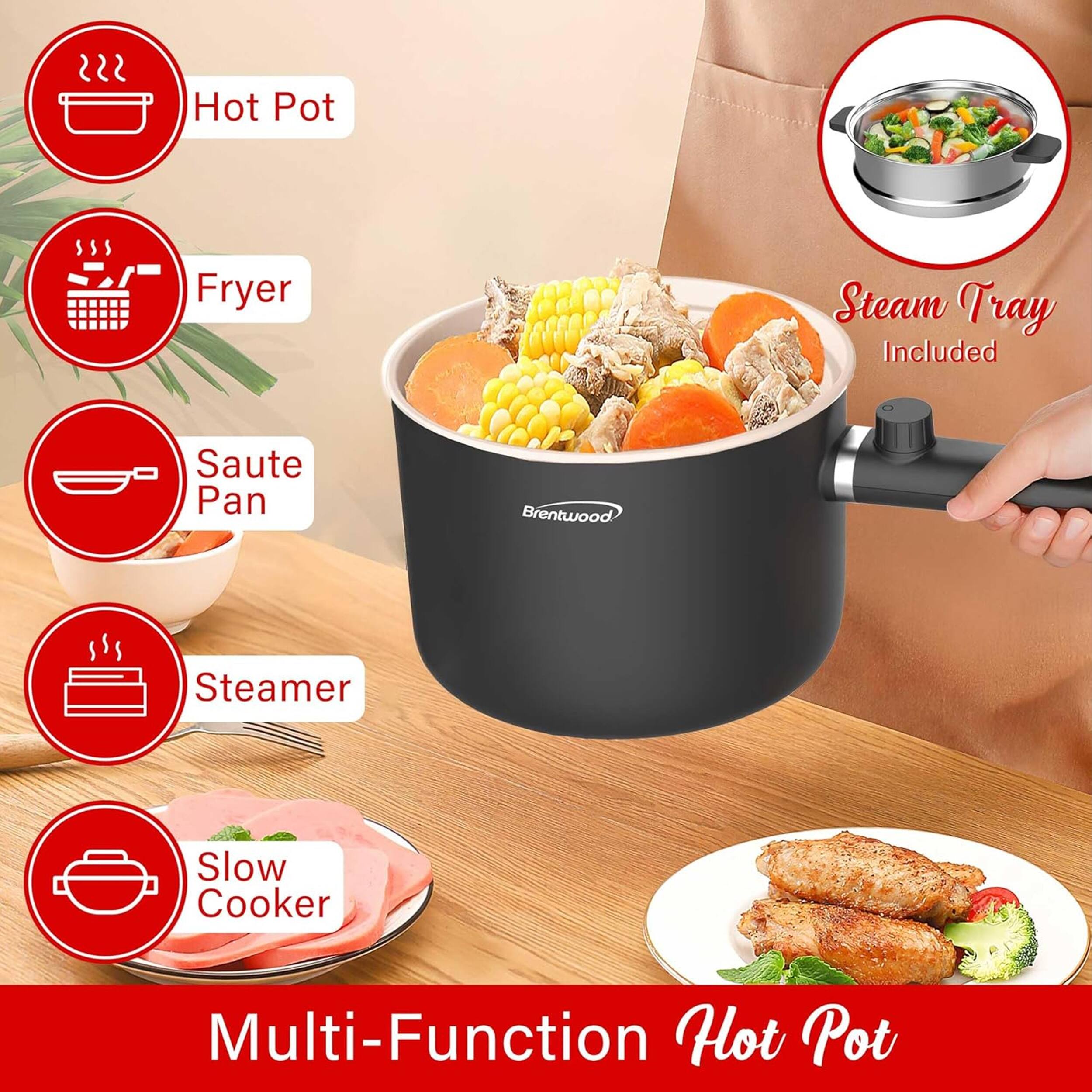 Hot Pot Fryer Steam Tray Included Saute Pan Brentwood Steamer Slow Cooker Multi-Function Hot Pot
