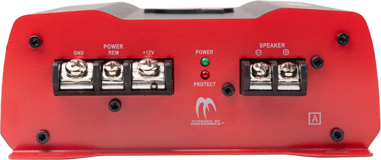 GND POWER REM +12V POWER SPEAKER - + PROTECT POWERED BY TM MAXXSONICS A