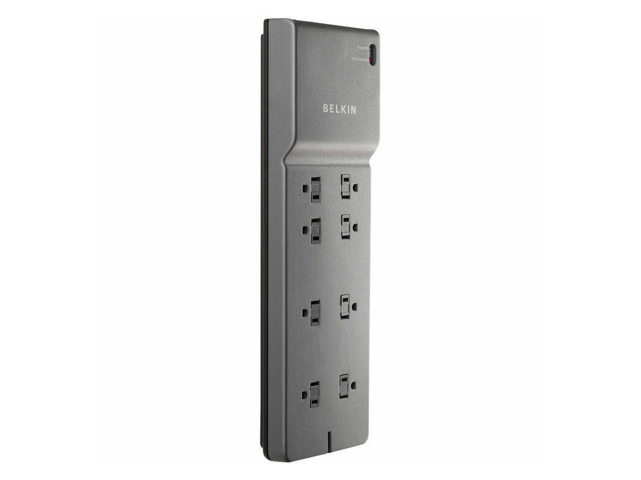 Alt View 1. Belkin - Belkin 8-Outlet Surge Protector 6ft Cord Right Angle Plug 3550J Telephone Protection Grey (3-pack) Model BE108200-063PK - Grey.