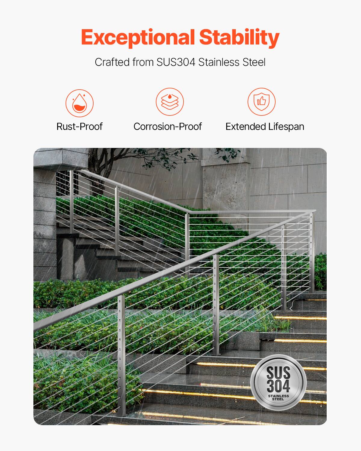 Exceptional Stability  
Crafted from SUS304 Stainless Steel  
- Rust-Proof  
- Corrosion-Proof  
- Extended Lifespan  

SUS 304 Stainless Steel