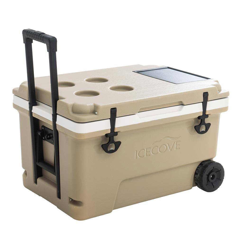 Alt View 2. SUNJOY - 60-Quart Insulated Portable Rolling Ice Chest Solar Cooler with Wheels - Beige.