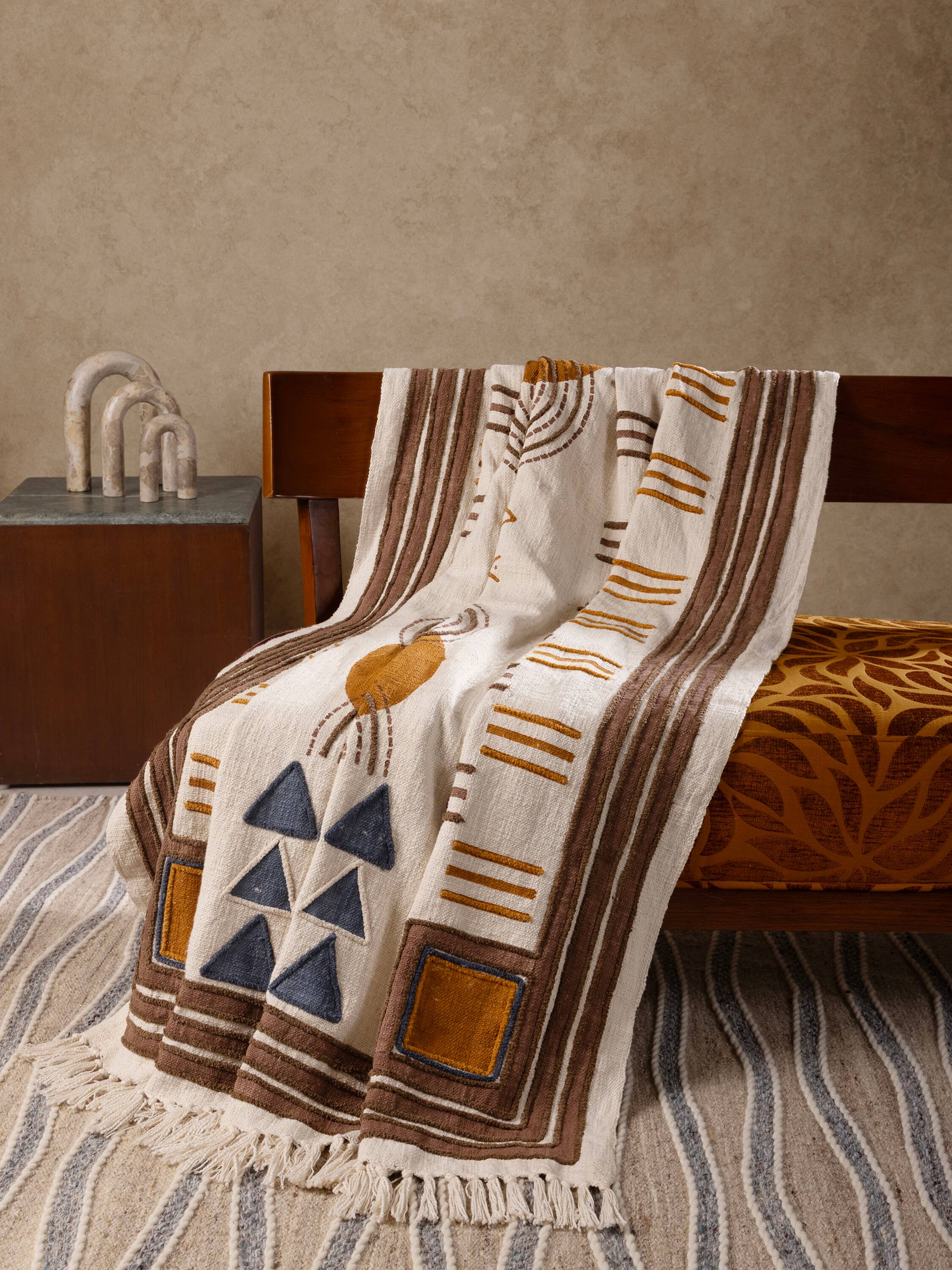 Back. GAURI KOHLI - Aarya Throw Blanket - Shades of beige, brown and blue.