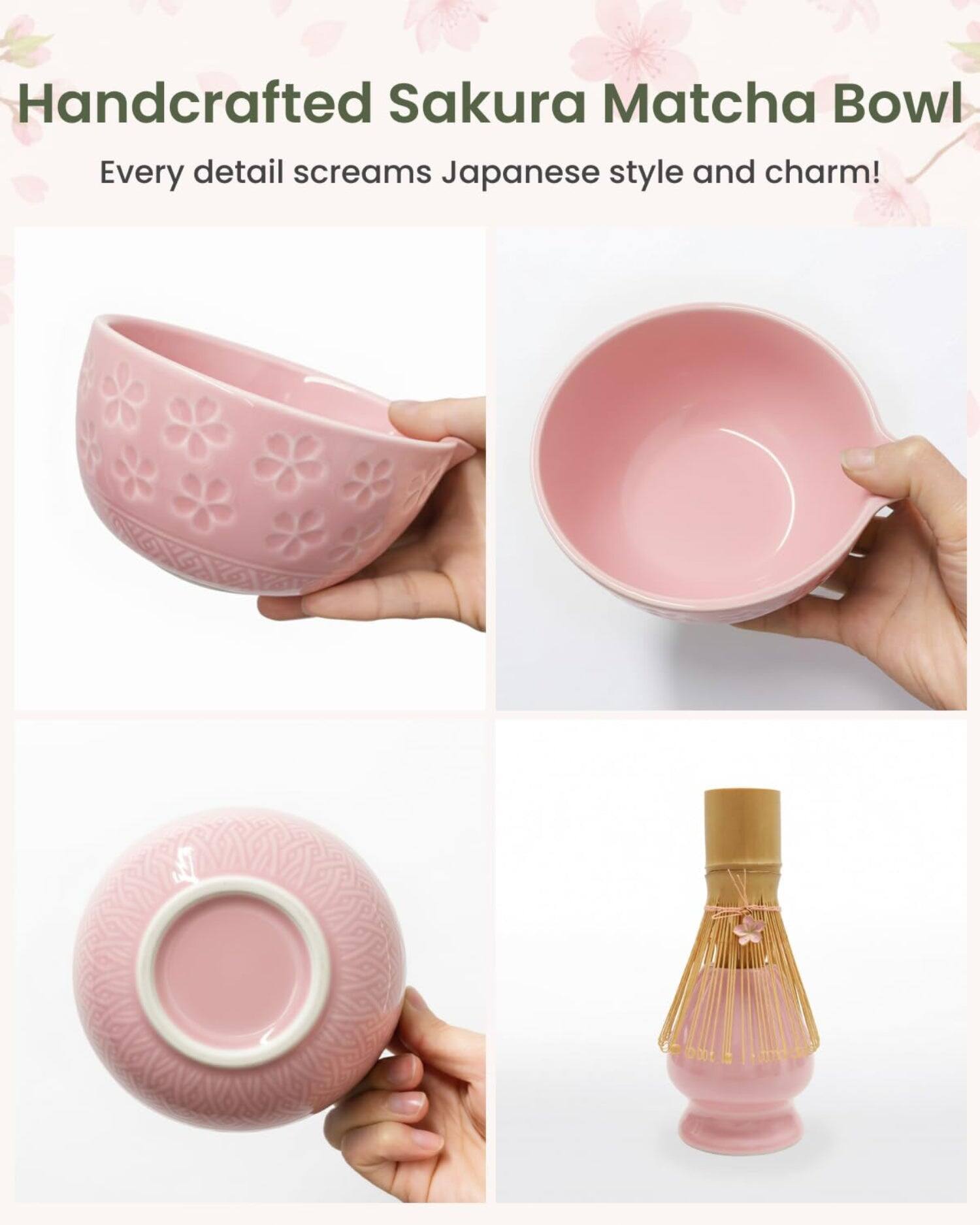 Handcrafted Sakura Matcha Bowl  
Every detail screams Japanese style and charm!