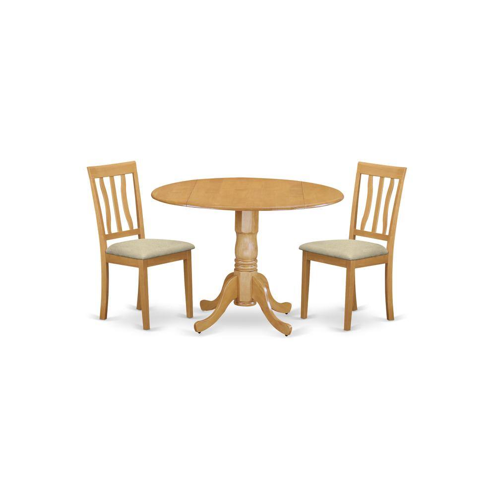 Back. East West Furniture - DLAN3-OAK-C 3 PcTable and chair set - Kitchen dinette Table and 2 Kitchen Chairs - Oak.