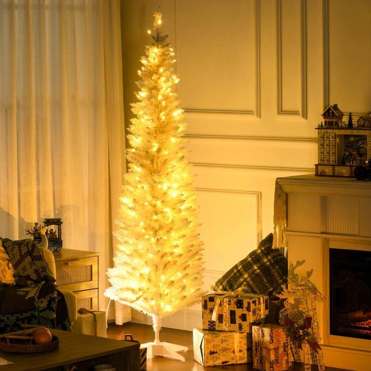 Alt View 1. PULUZ - 6ft Pencil Christmas Tree, Slim Artificial Christmas Tree with Realistic Branches and Warm White LED Lights - White.