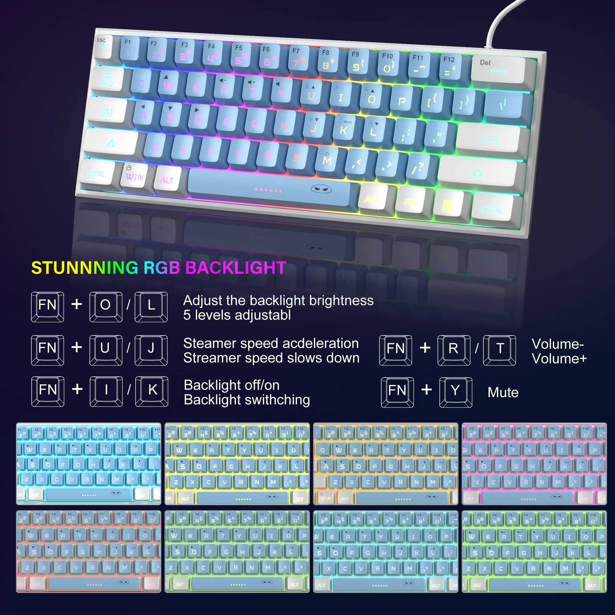 MageGee 60% Gaming Keyboard, RGB Backlit 61‑Key Ultra‑Compact TS91 ...