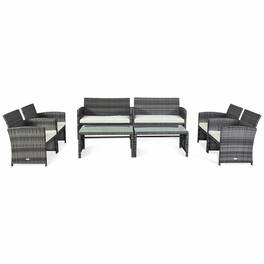 Gymax - 8PCS Patio Outdoor Rattan Furniture Set w/ Cushioned Chair Loveseat Table - Mix Grey