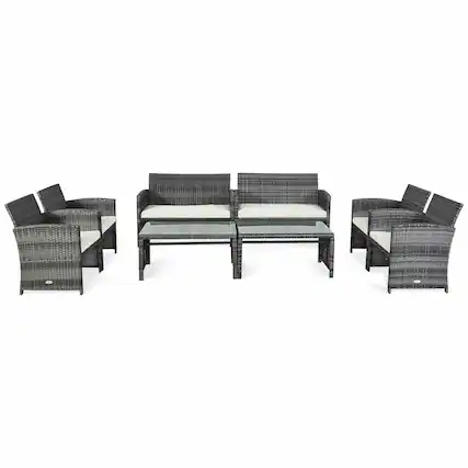 Front. Gymax - Gymax 8PCS Patio Outdoor Rattan Furniture Set w/ Cushioned Chair Loveseat Table - Mix Grey.