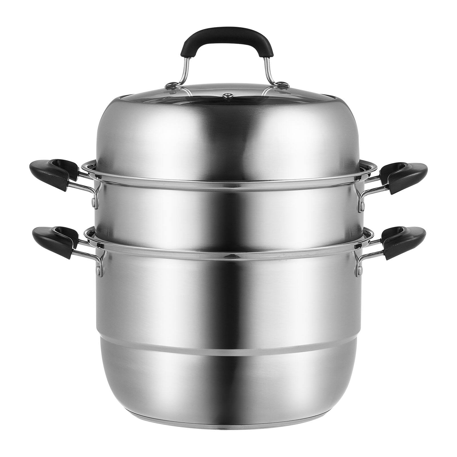Alt View 5. VEVOR - Steamer Pot 11in/28cm, 3 Tier Steamer Pot for Cooking with 8.5QT Stock Pot, Vegetable Steamer & 2 Steaming Tray - Silver.