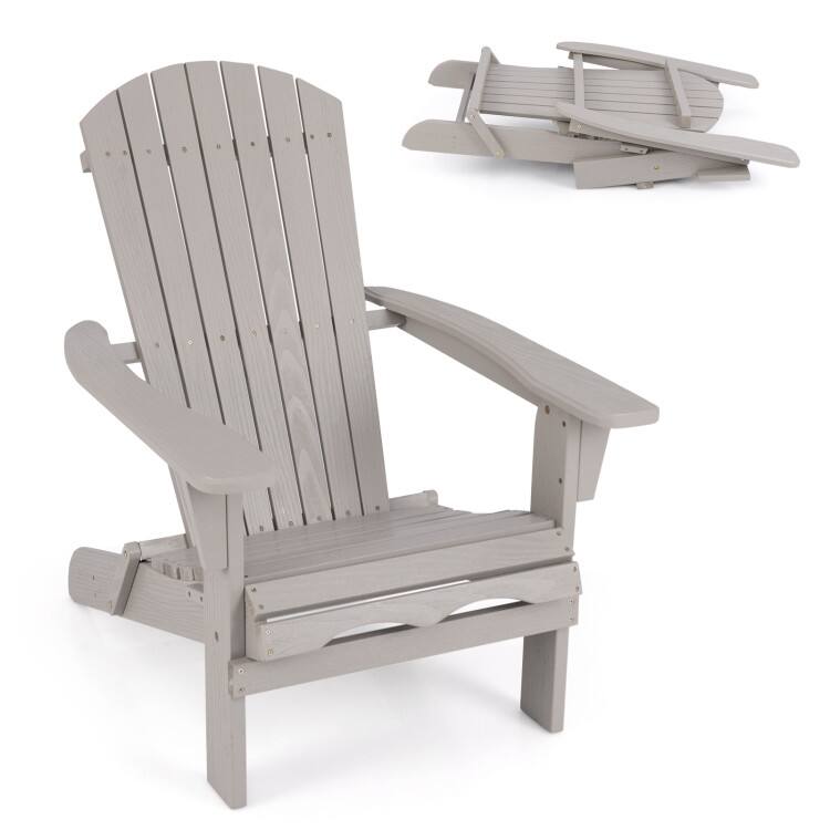 Front. SlickBlue - Single Folding Adirondack Chair with High Backrest and Wide Arms - Grey.