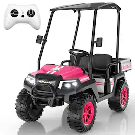ANPABO - 24V Kids Golf Cart, 4WD 2 Seater Electric Cars with Remote Control, 3 Speeds, Ride on Truck for Big Kids Ages 3-8 - Pink