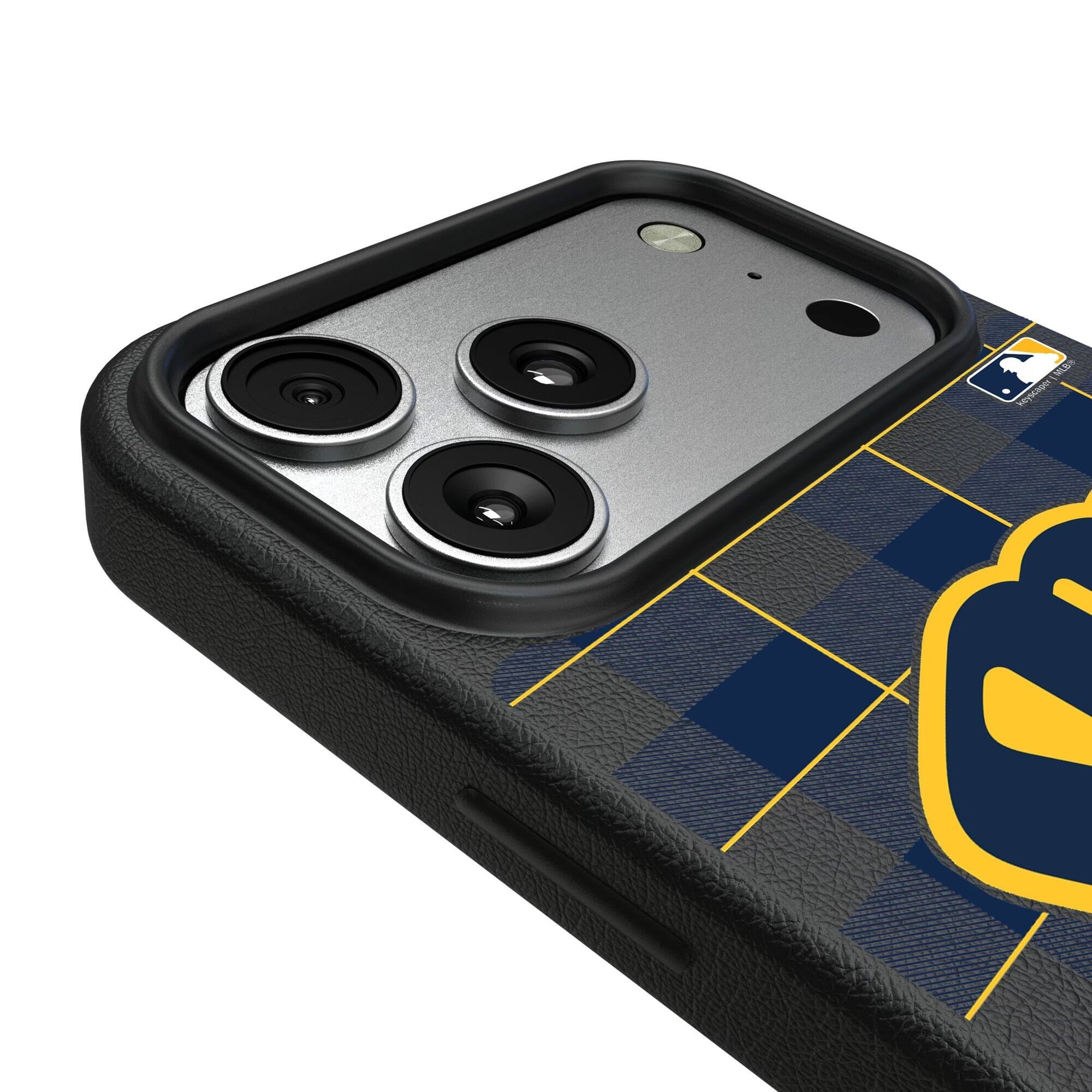 Alt View 2. Keyscaper - Plaid Magnetic Bump iPhone Case - 15 Pro - Black.