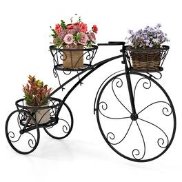 Gymax - 3-Tier Bicycle Plant Stand w/ Hollowed Baskets Metal Flower Pot Cart Holder - Black