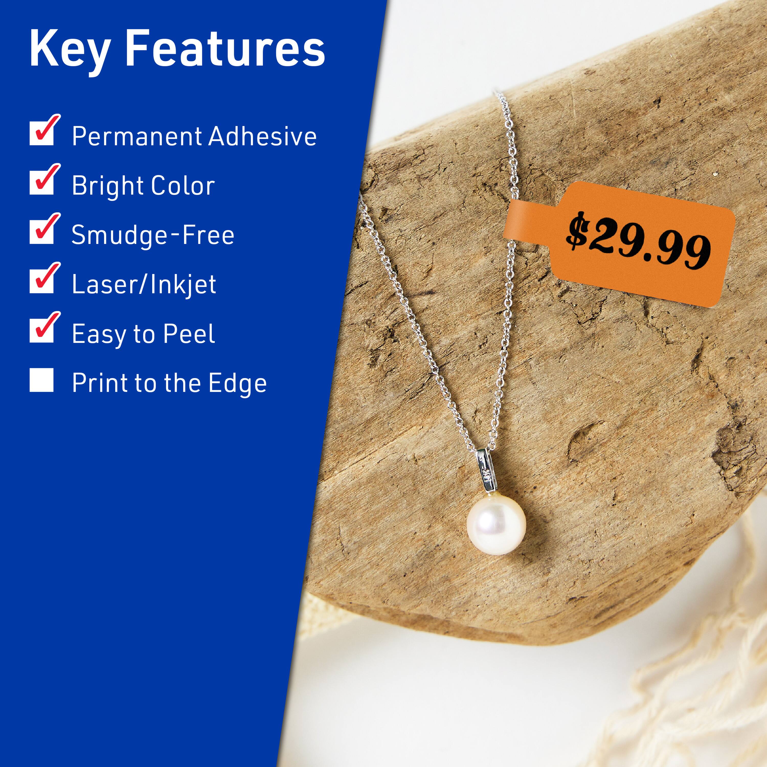 Key Features  
- Permanent Adhesive  
- Bright Color  
- Smudge-Free  
- Laser/Inkjet  
- Easy to Peel  
- Print to the Edge  

$29.99