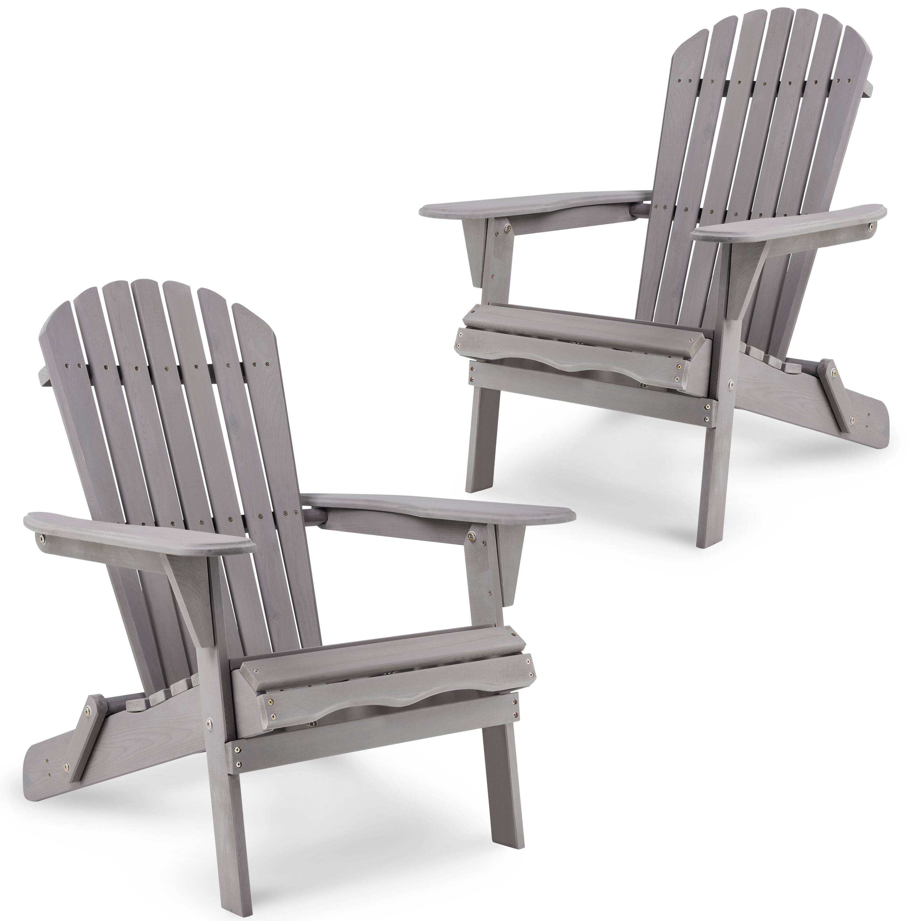 Front. SlickBlue - Garden and Backyard Wooden Lounge Chairs, Set of 2 Cedar Wood Folding Adirondack Chairs for Outdoor Relaxation - Grey.