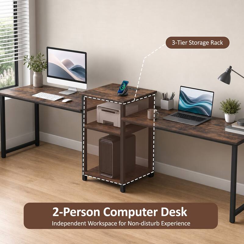 3-Tier Storage Rack  
2-Person Computer Desk  
Independent Workspace for Non-disturb Experience
