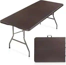 Winado - 6FT Plastic Folding Table Rectangular Portable Rattan Patterned HDPE Tabletop with Carrying Handle for Indoor Outdoor - Brown