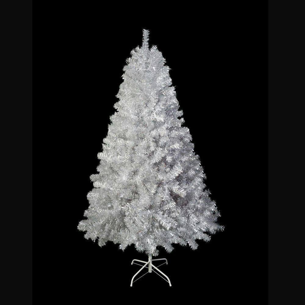 Angle. Resenkos - 6ft Pre-Lit Artificial Christmas Tree with 300 LED Lights and 11 Selectable Lighting Modes, Silver - Silver.