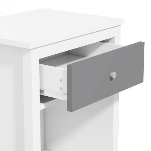 Alt View 2. LUCKY ONE - 26.8" Assembled Wooden Nightstand 1-Drawer 1-Shelf Silver Handle - White+gray.