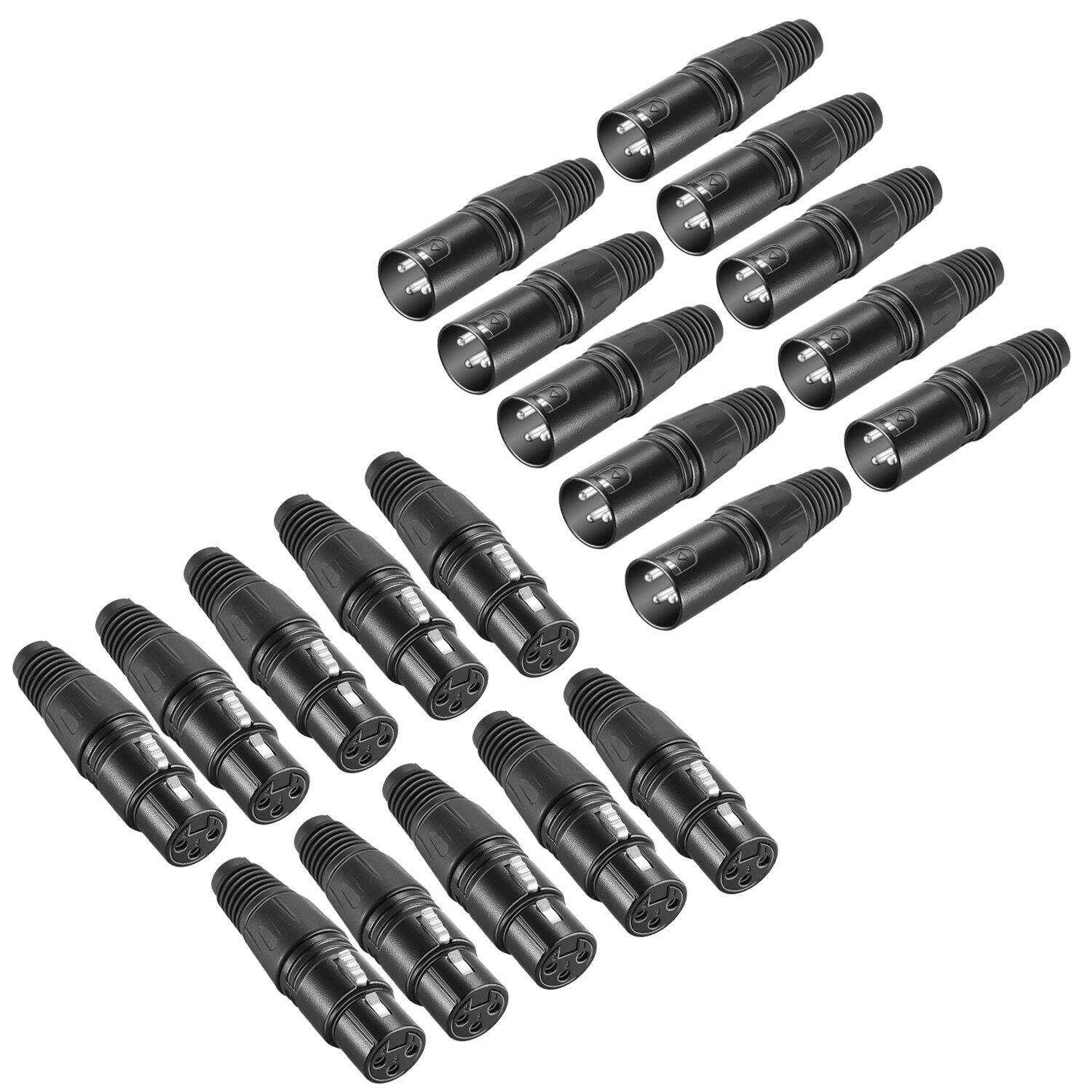 Neewer - 20-Pack 3-Pin XLR Charger Connector Set, 10 Male & 10 Female, Zinc Alloy - Black