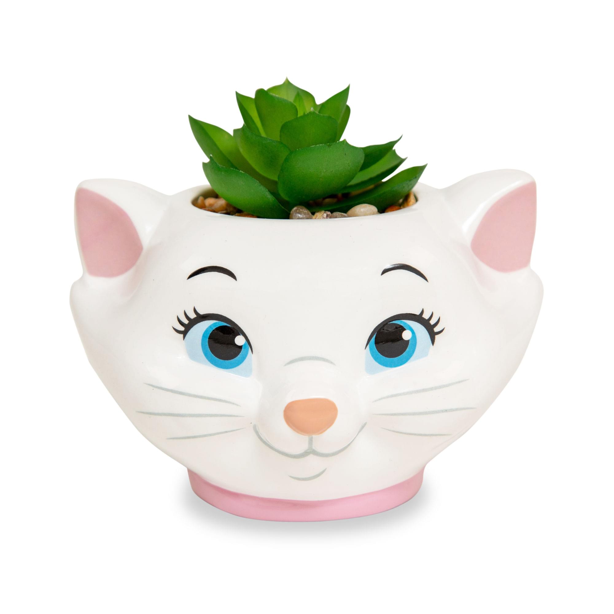 Front. Disney - Disney The Aristocats Marie 4-Inch Mini Planter With Artificial Succulent - White.