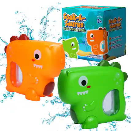 USA Toys
SOAK-A-Saurus
3+
Soak-A-Saurus
SLASTERS
TURBO WATER BLASTERS
WATER TURBO
2 RECHARGEABLE POWERED DINO WATERS BLASTERS
