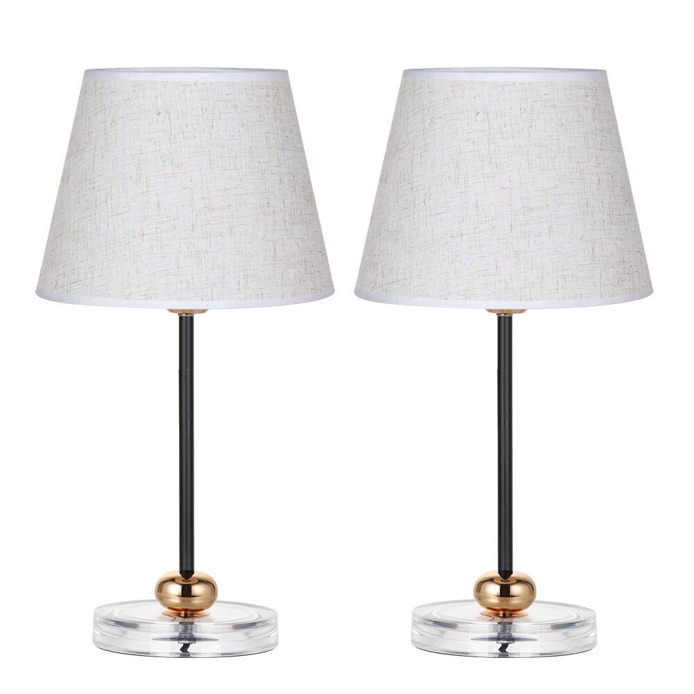 Angle. Oumilen - Set of 2 Modern Table Lamps – Fabric Shade, Acrylic Base, Black & Gold Accent for Bedroom, Living Room.