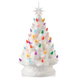 Casafield - 15-in Hand Painted Ceramic Christmas Tree - Pre-Lit Tree with Star - White