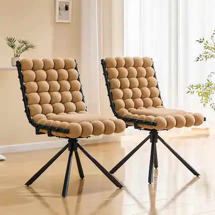 Front. Loheer - Loheer Velvet Dining Chairs Set of 2 Bubble Tufted Accent Chairs for Dining Room Kitchen with Black Legs 1.63 ft - Black,Brown.