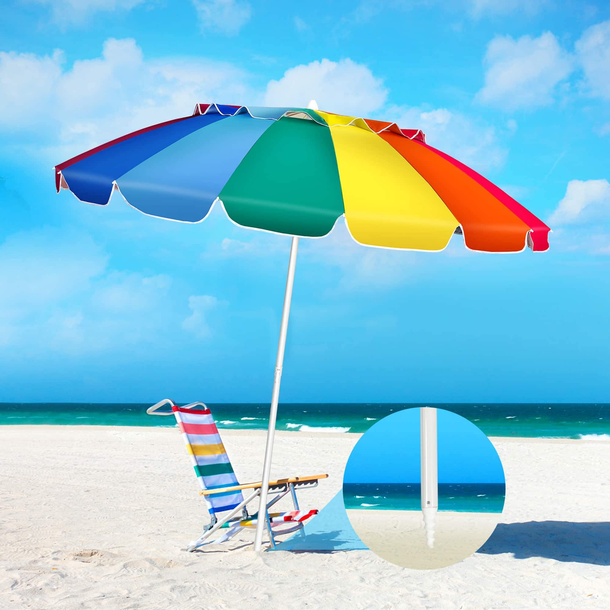 Gymax - 8ft Beach Umbrella Outdoor Patio Garden w/ Carrying Bag Sand Anchor - Rainbow price history on PriceWatchPro
