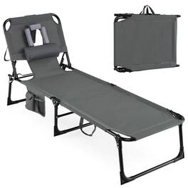 Costway - Outdoor Beach Lounge Chair Folding Chaise Lounge with Pillow - Gray