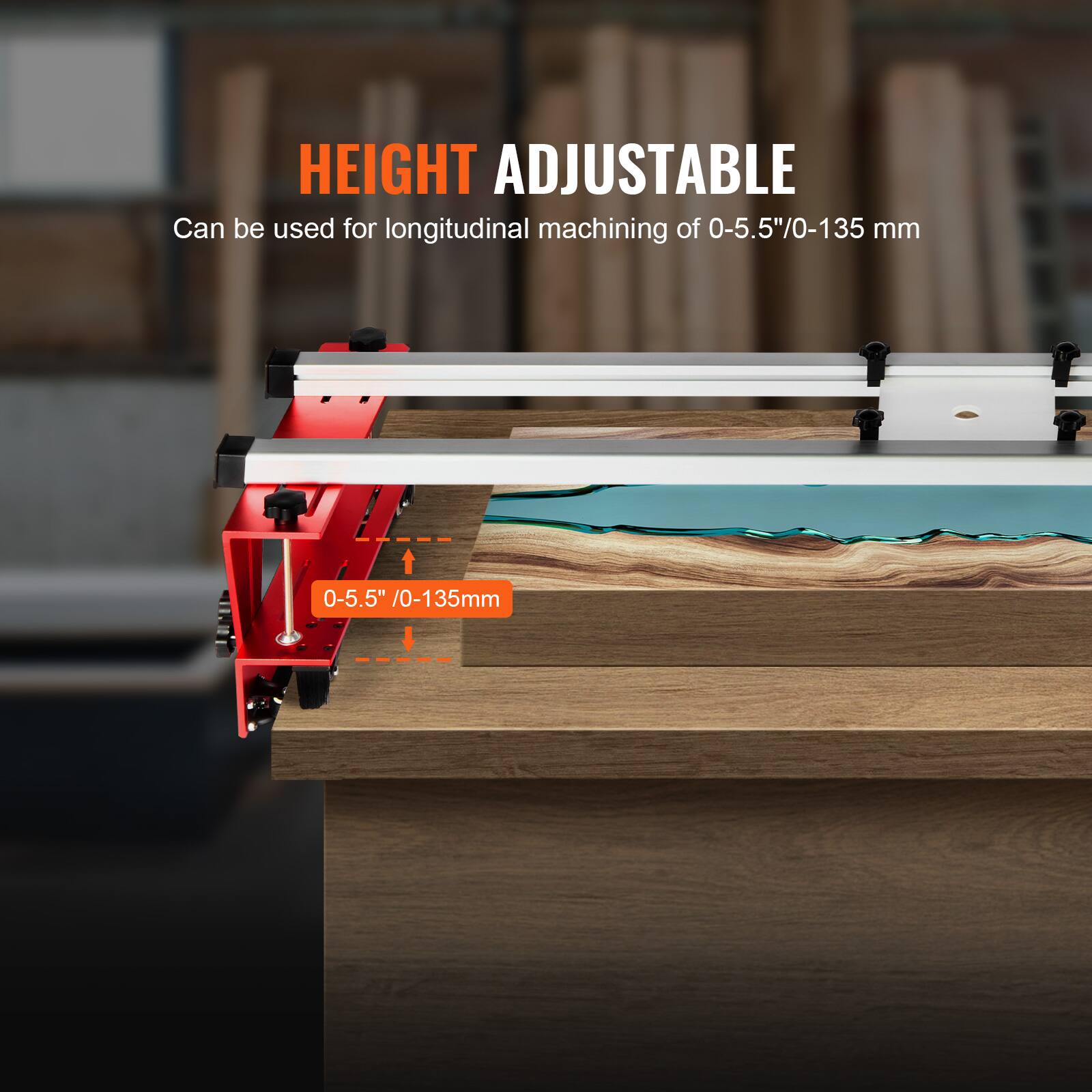 HEIGHT ADJUSTABLE  
Can be used for longitudinal machining of 0-5.5"/0-135 mm