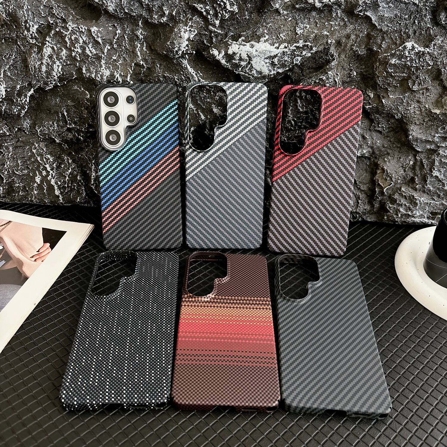 Back. Dteck - Magnetic Case for Samsung Galaxy S26 Ultra,Mag Safe Compatible,Ultra-Slim Carbon Fiber Texture Hard Shell Cover - C.