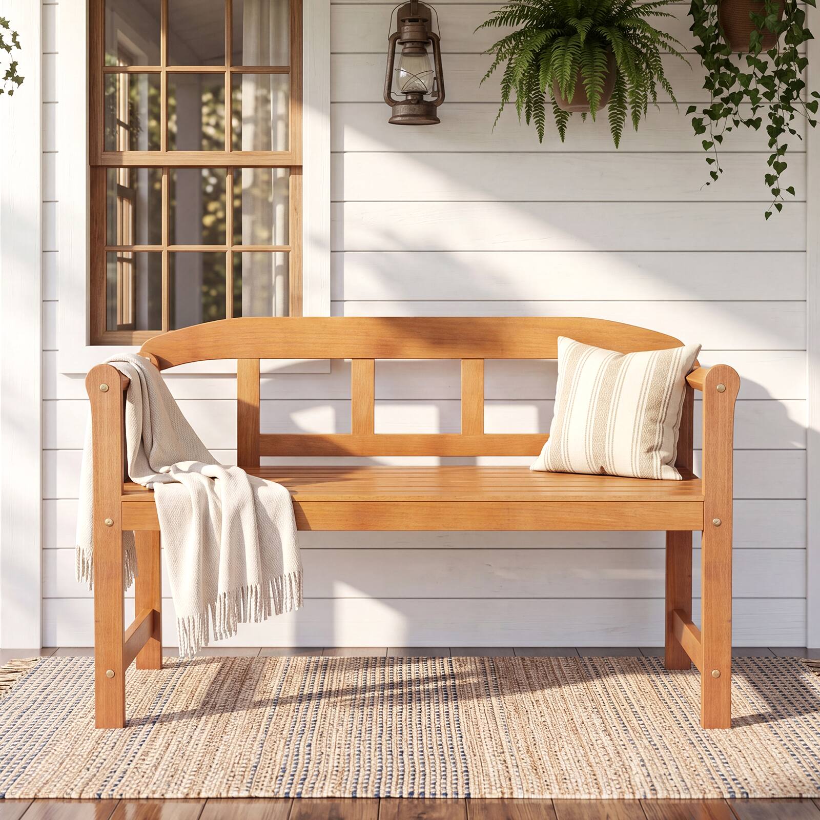 Alt View 4. Gymax - Gymax Outdoor Acacia Wood Garden Bench 2-Seater Loveseat w/Backrest Angled Armrests - Yellow.