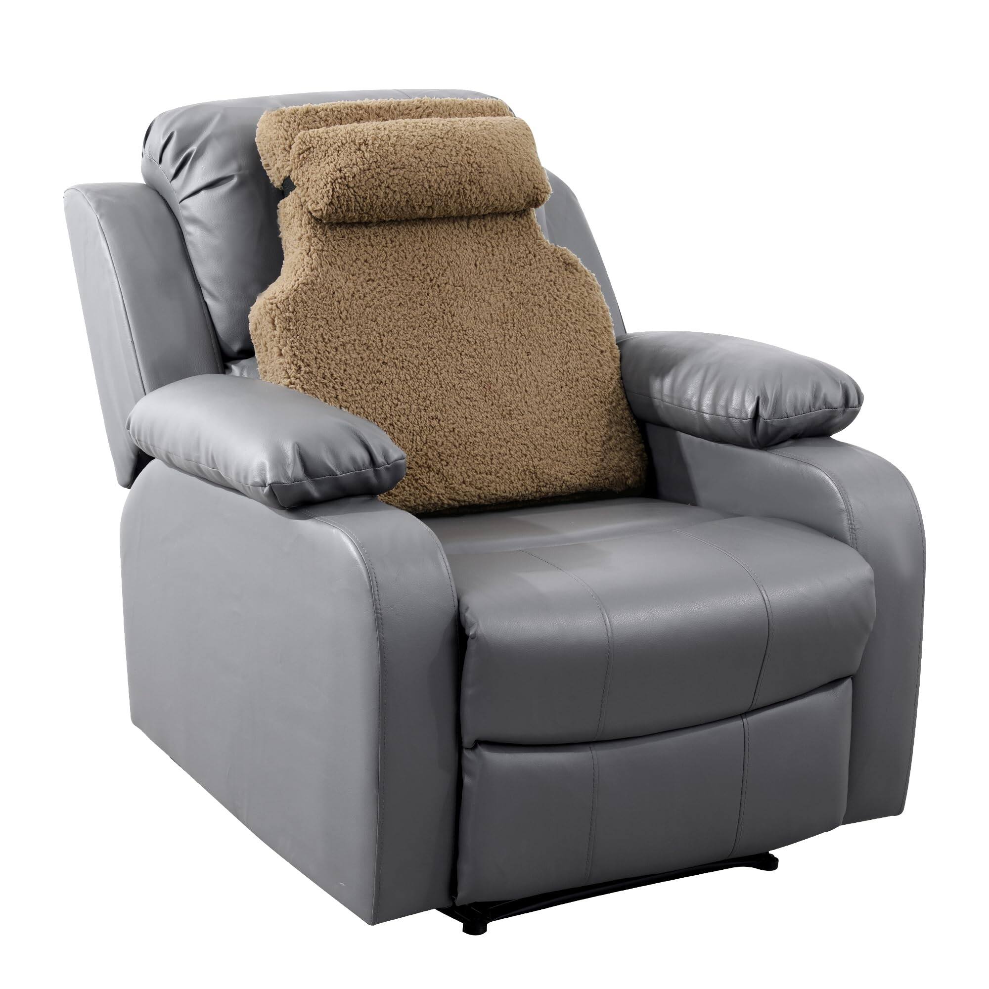 Fabibe - Sherpa Fleece Lumbar Support Pillow with Headrest for Recliner,Memory Foam Recliner Chair Cushion for Back Pain - Khaki