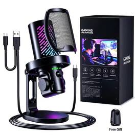 PRIMEPLUS - USB Condenser Microphone with RGB and Noise Reduction for Gaming Podcast Streaming