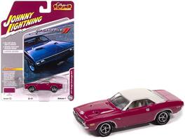 1971 Dodge Challenger R/T Panther Pink with White Top and Interior 1/64 Diecast Model Car by Johnny Lightning