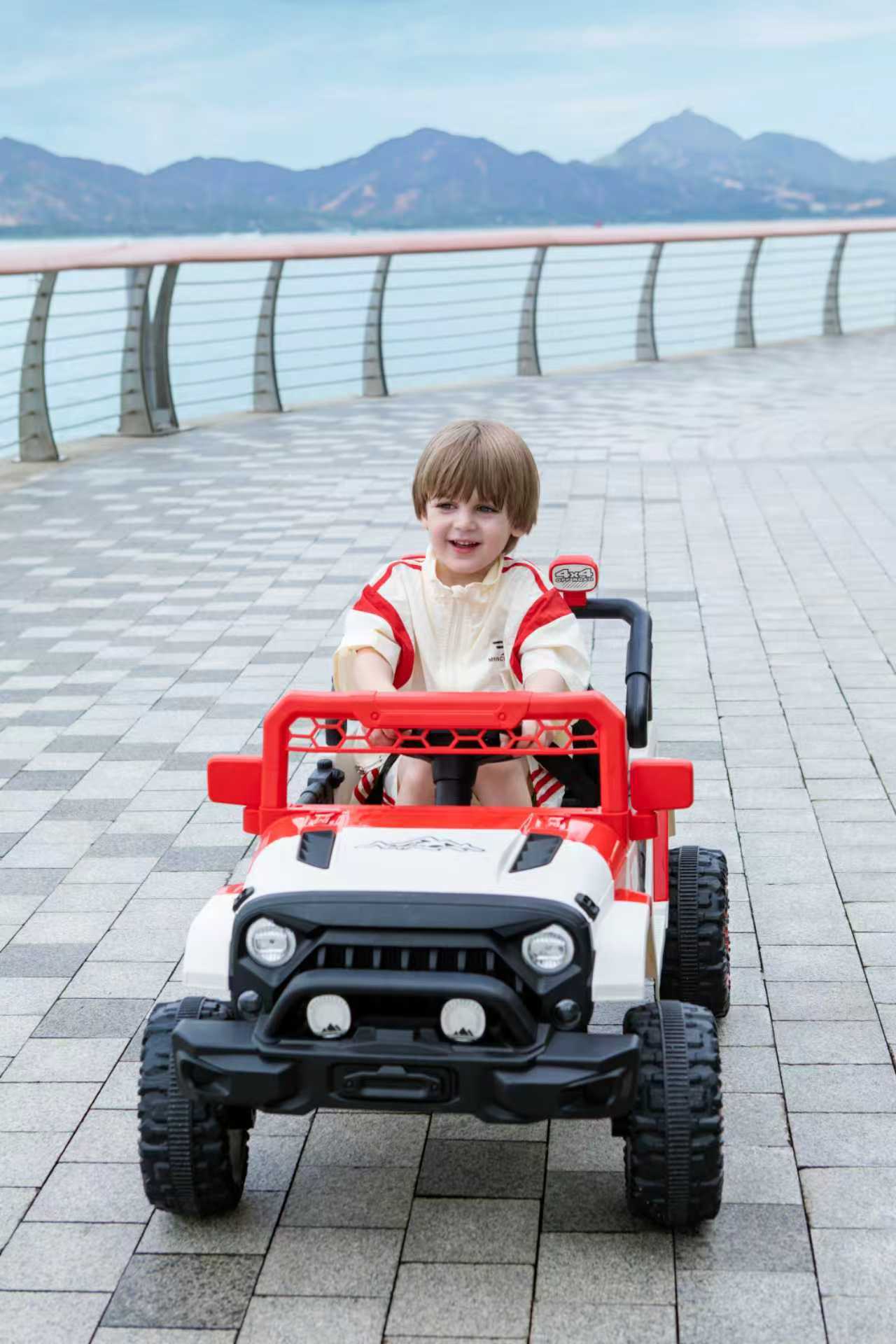 Alt View 2. BreeBe - 12V Kids Ride-On Car with Parental Remote, Spring Suspension, LED Lights, Music Player, White/Red - White, Red.
