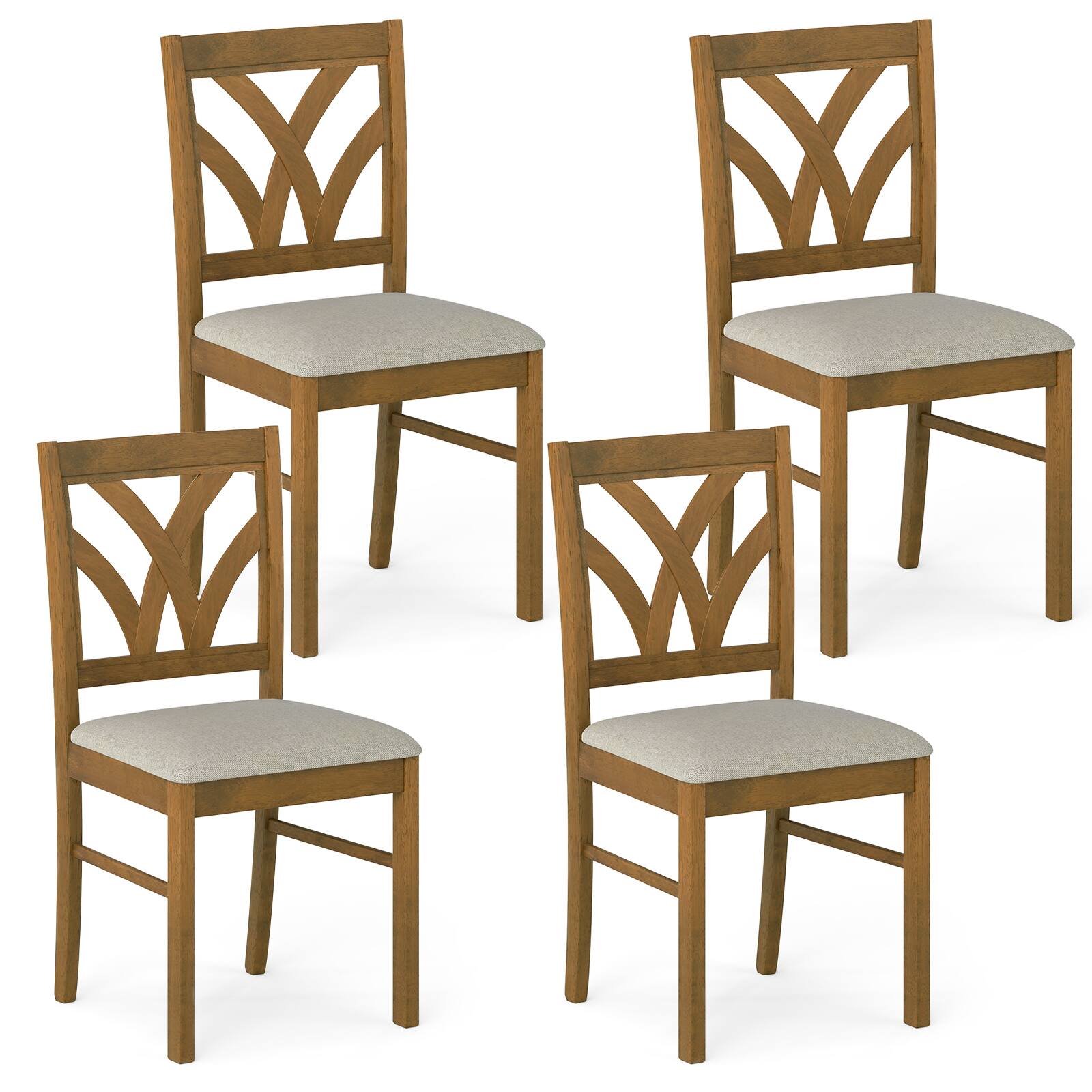 Front. Costway - Costway Wooden Dining Chairs Set of 4 with Rubber Wood Frame Hollowed Backrest for Kitchen - Oak + Light Brown.