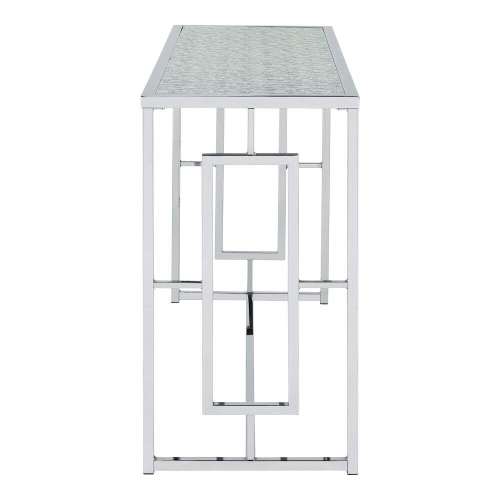 Alt View 2. Furniture of America - Harper Metal Chrome Sofa Table with Pattern Top in Chrome - Silver.