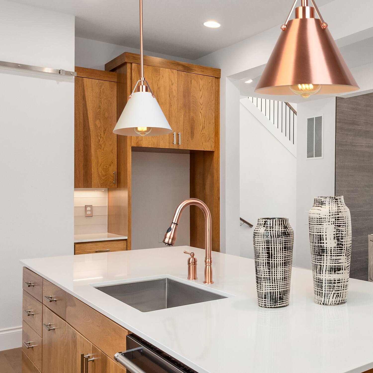Alt View 5. Akicon - Akicon Solid Brass Single in-Deck Handle Kitchen Faucet Pull with Pull Down Sprayer in Copper - Copper.