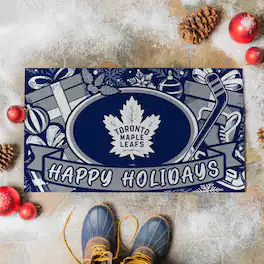 Evergreen Enterprises - Toronto Maple Leafs 28" x 16" Happy Holidays Christmas Turf Door Mat - Multicolor