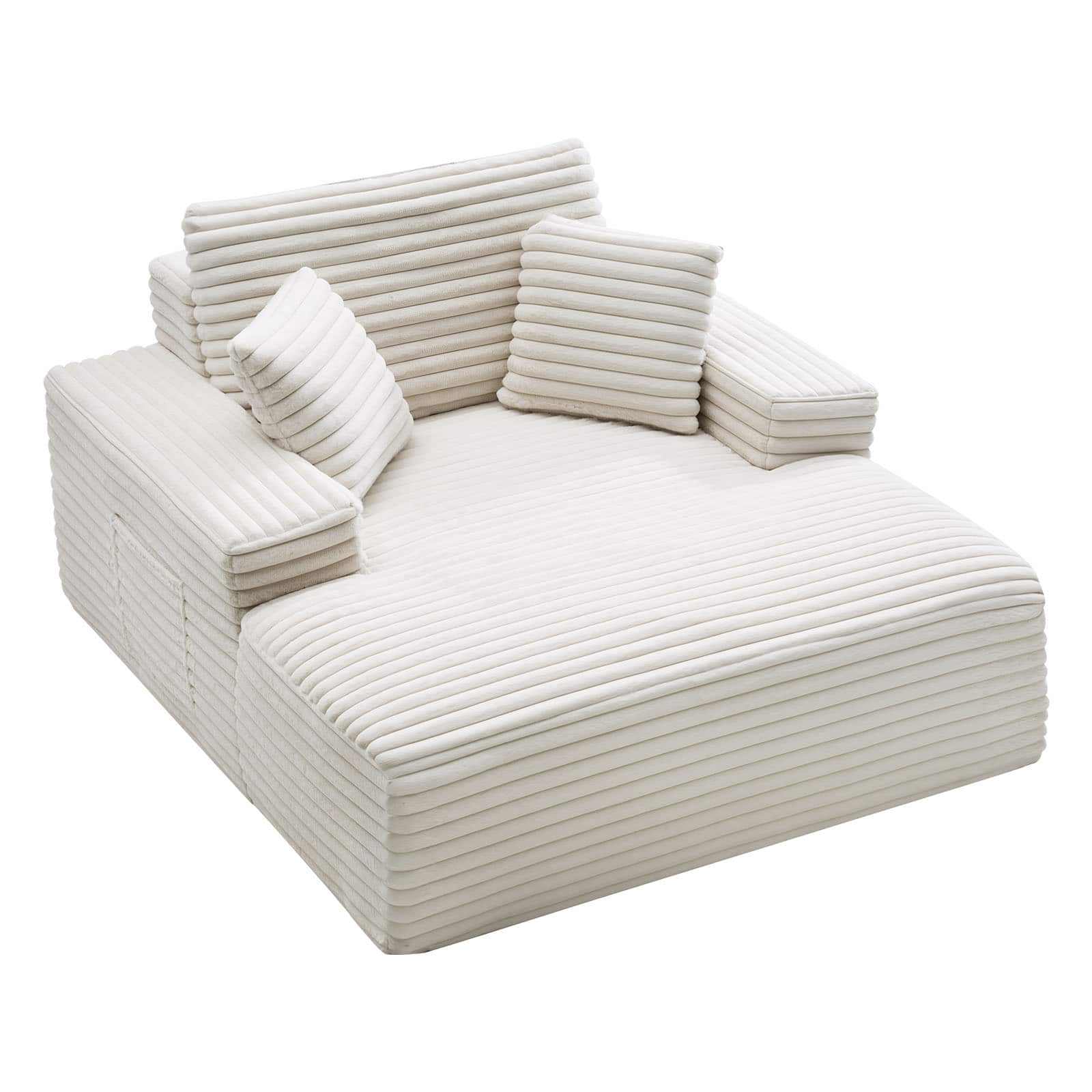 VEVOR - Comfortable Chaise Lounge Chair, 54-inch Upholstered Indoor Recliner with Armrests and Throw Pillows - Cream