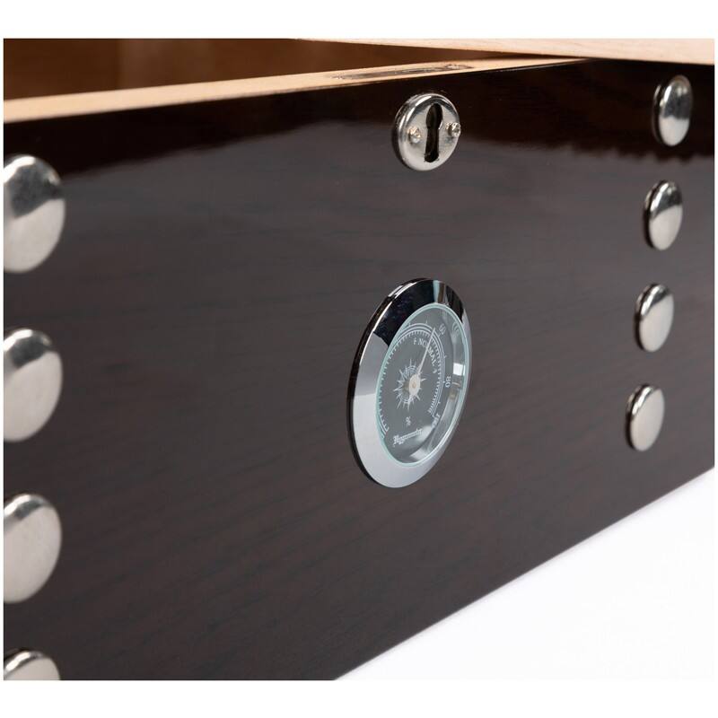 Alt View 1. Prestige - Montpellier Studded Humidor - High Gloss Elm Wood Deep Brown Finish.