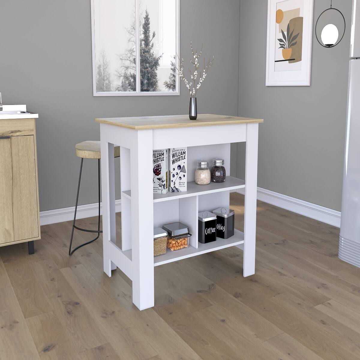 Loheer Kitchen Island with Storage Shelves 35 Inch High Kitchen Table ...