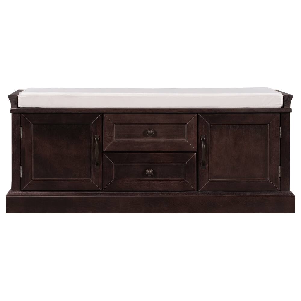 Alt View 1. Ropilly - Ropilly Espresso Storage Bench with Cushion, Entryway Shoe Bench with Drawers and Cabinets, Wood Mudroom Seating - Espresso.