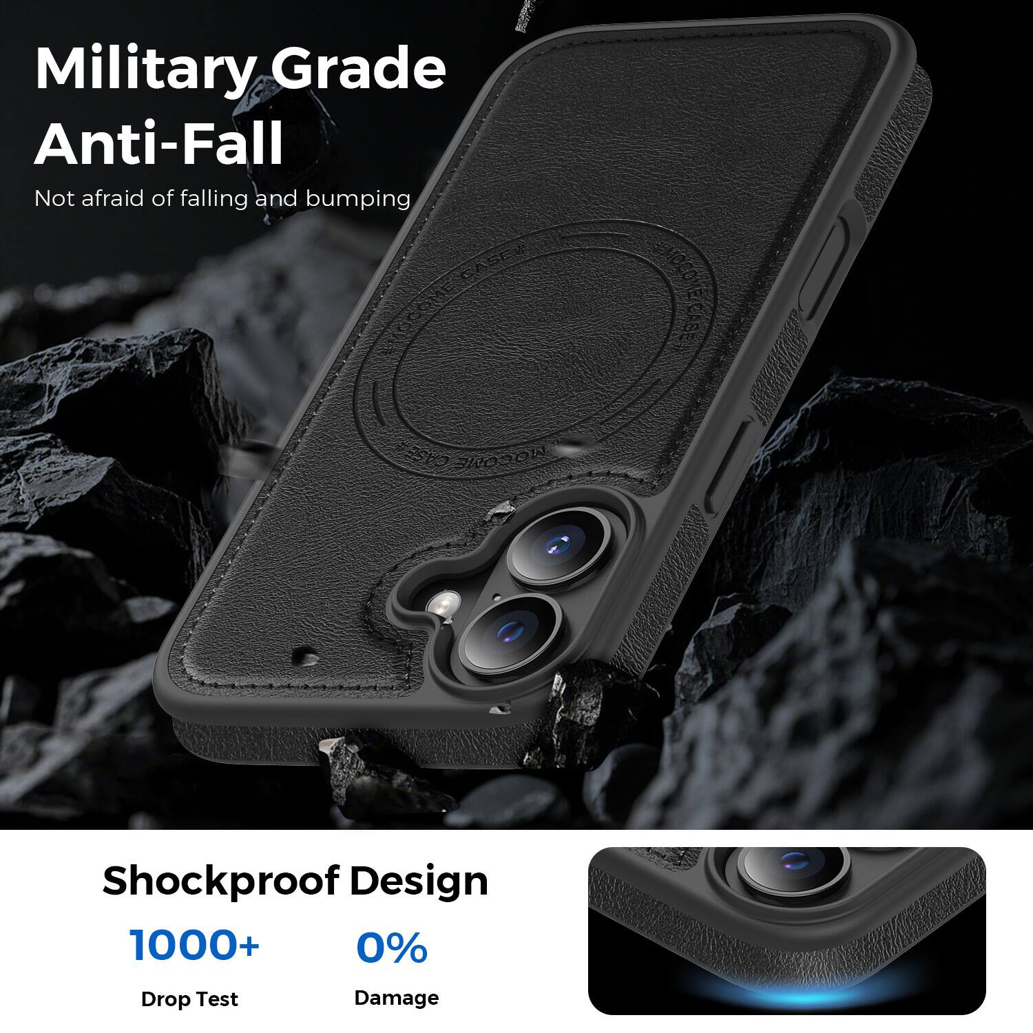 Military Grade Anti-Fall  
Not afraid of falling and bumping  

Shockproof Design  
1000+ Drop Test  
0% Damage