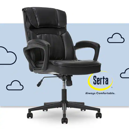 Serta Hannah Upholstered Executive Office Chair with Pillowed Headrest Smooth Bonded Leather Black 43670FOSS Best Buy